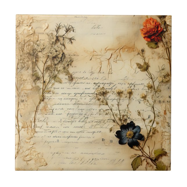 Old World Romantic Parchment Letter Ceramic Tile (Front)