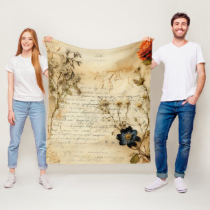 Old World Romantic Parchment Letter Fleece Blanket