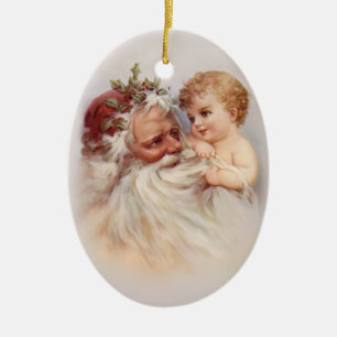 Old World Santa and Cherub Ceramic Tree Decoration