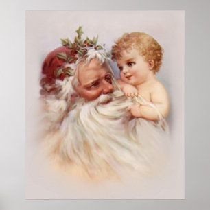 Old World Santa and Cherub Poster