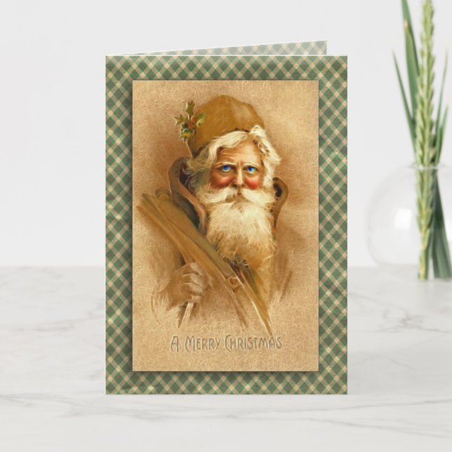 Old World Santa Claus in Digital Fractal Art Holiday Card (Front)