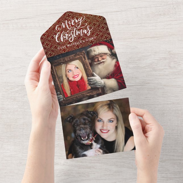 Old World Santa Holding Portrait | Luxe Two Photo All In One Invitation (Tearaway)