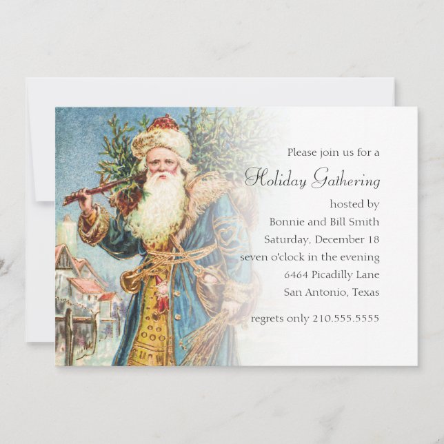 Old World Santa Holiday Party Invitation (Front)