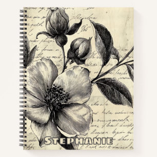 Old World Sepia Floral Sketch Parchment Notebook