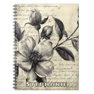 Old World Sepia Floral Sketch Parchment Notebook
