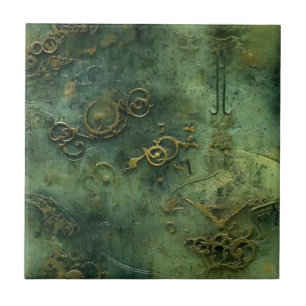 Old World Steampunk Gears Emerald Ceramic Tile
