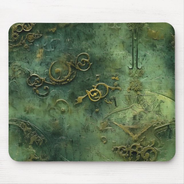 Old World Steampunk Gears Emerald Mouse Pad (Front)