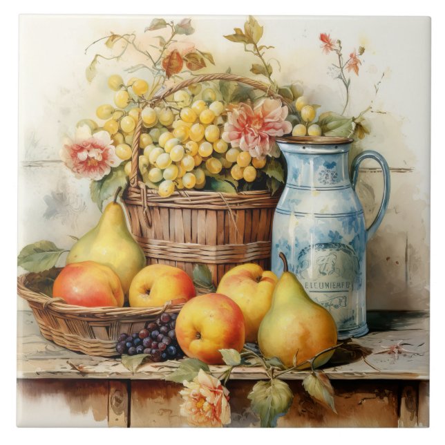 Old-world Style Still Life Ceramic Tile (Front)