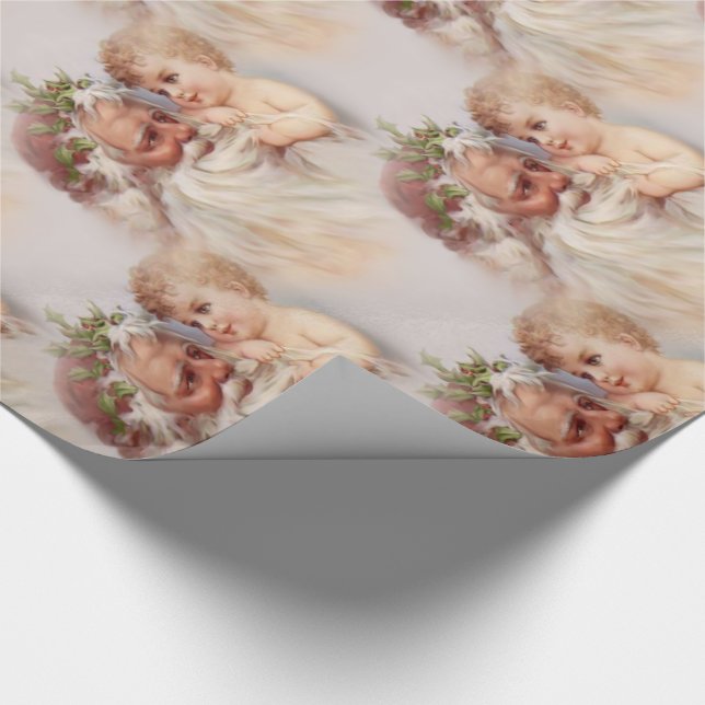 Old World Victorian Santa Claus and Cherub Wrapping Paper (Corner)