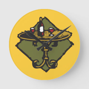 Old world, wood-cut style, restaurant, bar, bistro round clock