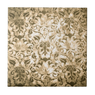 Old Worn Brown Damask Abstract Wallpaper Pattern Ceramic Tile