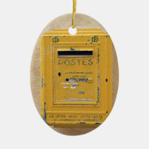 Old yellow mailbox ornament