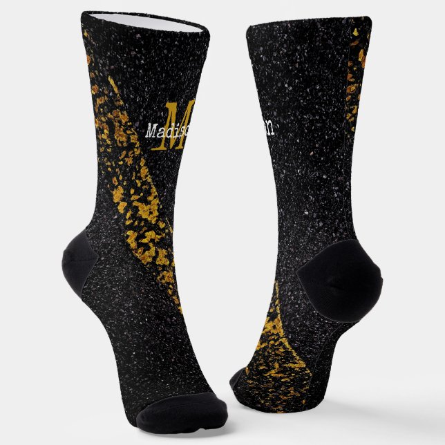Old Yellow paint line grey asphalt road Monogram  Socks (Angled)