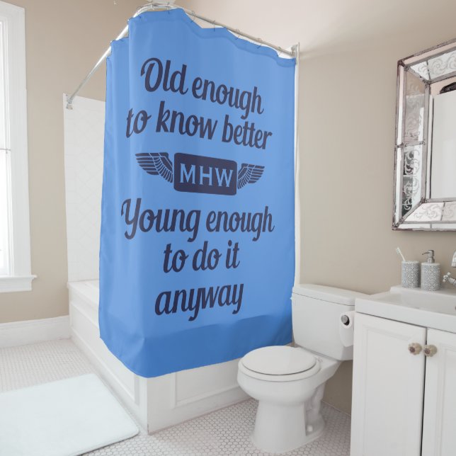 "Old & Young" custom monogram shower curtain (In Situ)