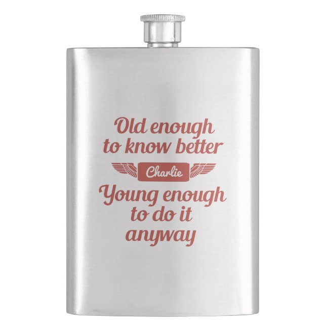 "Old & Young" custom name flask (Front)