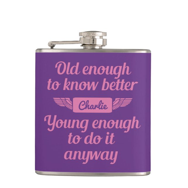 "Old & Young" custom name flask (Front)