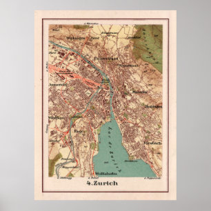 Old Zurich Switzerland Map (1921)  Poster
