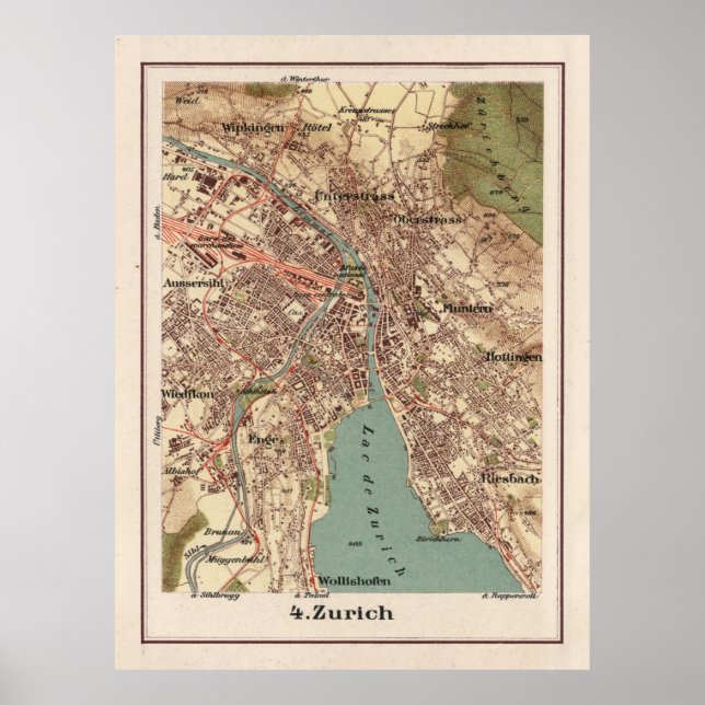 Old Zurich Switzerland Map (1921)  Poster (Front)