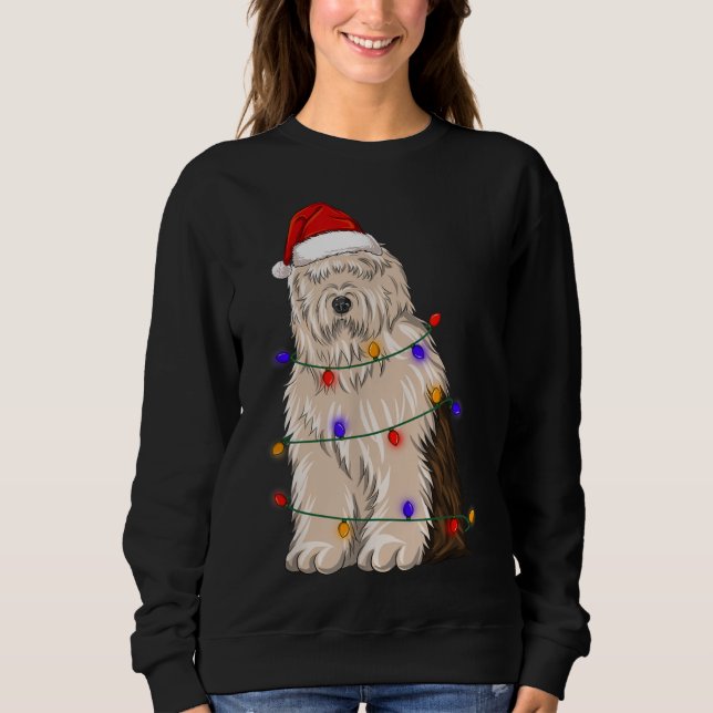 Olde English Sheepdog Dog Wearing Christmas Hat Li Sweatshirt (Front)