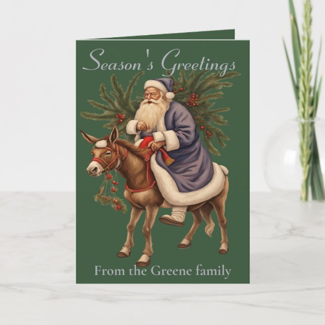 Olde German Father Christmas Riding A Donkey Card (Front)
