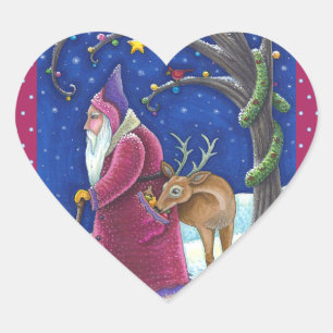 OLDE WORLD BELSNICKLE & HUNGRY REINDEER, CHRISTMAS HEART STICKER