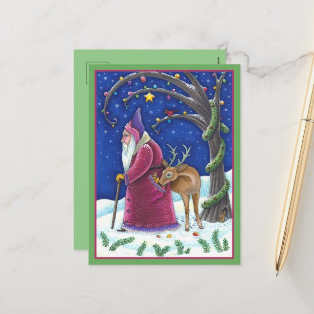OLDE WORLD BELSNICKLE & HUNGRY REINDEER, CHRISTMAS HOLIDAY POSTCARD (Front/Back In Situ)