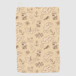 Olden nautical themed sepia pattern golf towel