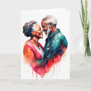 Older couple in romantic embrace card