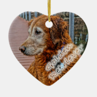 OLDER GOLDEN RETRIEVER ON DOCK CERAMIC ORNAMENT