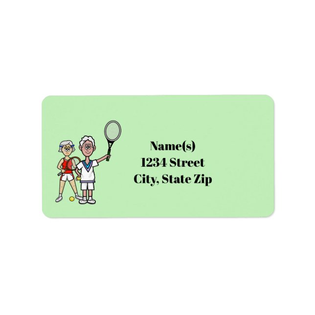 Older Grey Hair Tennis Couple Address Labels (Front)