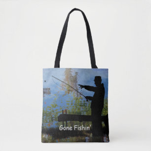 Older Man Fishing Retired Silhouette Tote Bag