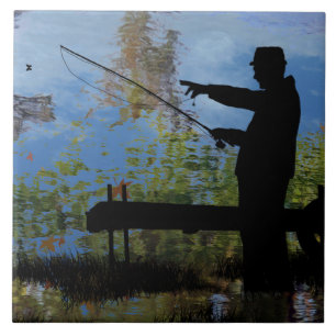 Older Man Fishing Retirement Ceramic Tile