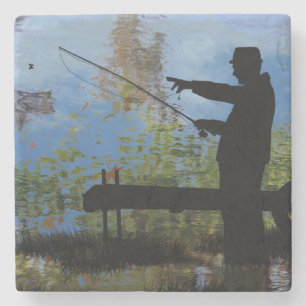 Older Man Fishing Retirement Stone Coaster