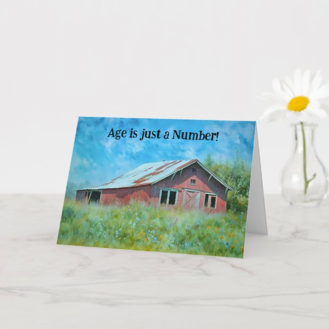 Older Person Nice Old Barn with Flowers Birthday Card (Small Plant)