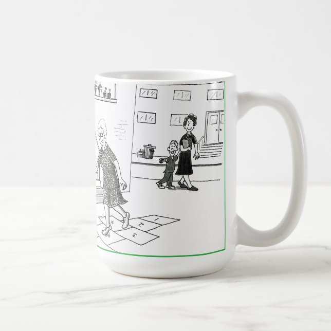 Older Retired Woman Skipping Playing Hopscotch Gam Coffee Mug (Right)