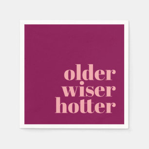 Older Wiser Hotter Bold Purple Pink Birthday Napkin