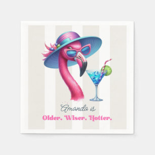 Older Wiser Hotter Hot Pink Flamingo Birthday Napkin