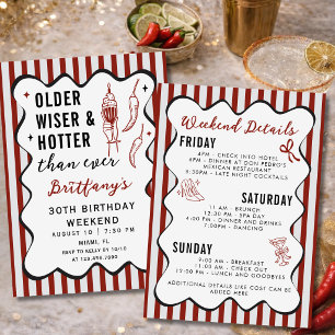 Older Wiser Hotter Red Birthday Weekend Itinerary Invitation