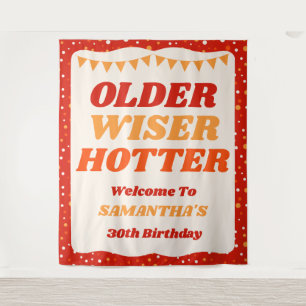 Older Wiser Hotter Retro Red Birthday Backdrop Tapestry