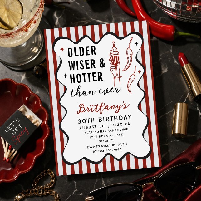 Older Wiser Hotter Than Ever Retro 30th Birthday Invitation (Creator Uploaded)