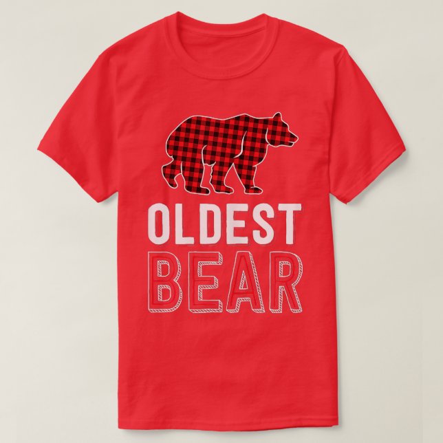 Oldest Bear Red Buffalo Plaid Matching Family Chri T-Shirt (Design Front)