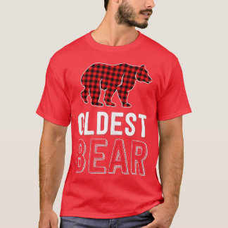 Oldest Bear Red Buffalo Plaid Matching Family Chri T-Shirt