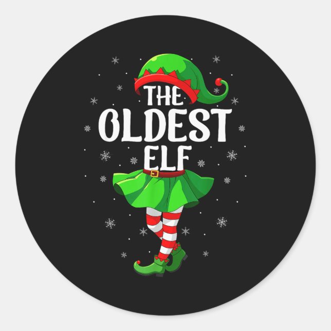 Oldest Elf Christmas Girls Women Elf Squad Xmas Fa Classic Round Sticker (Front)