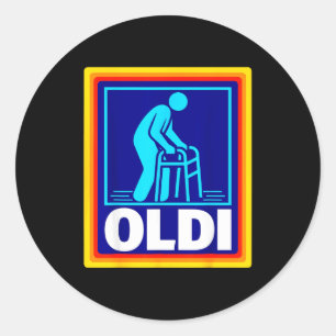 Oldi parody funny retro aging humour graphic fathe classic round sticker