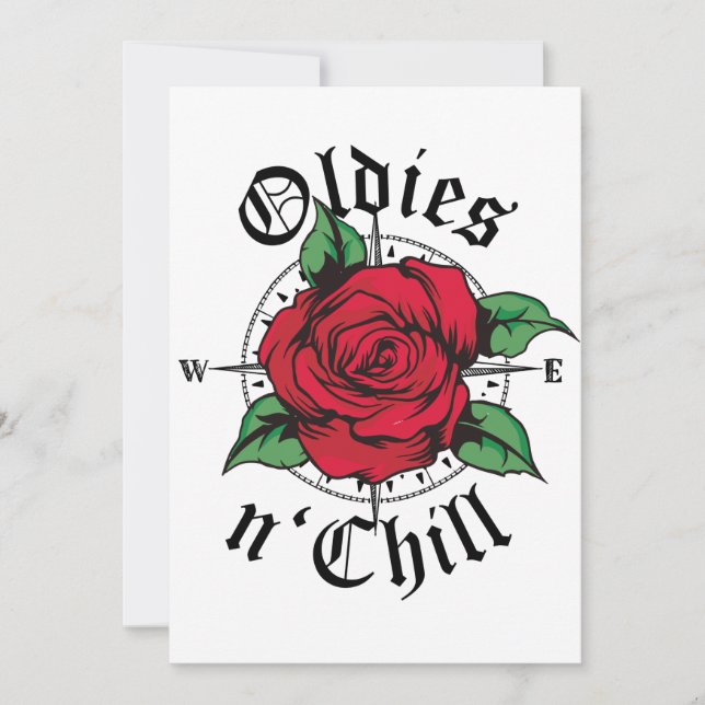 Oldies and Chill Compass Oldies Red Rose Invitation (Front)