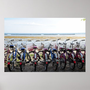 Oldies Bicycle Leaning Parked In A Row Poster