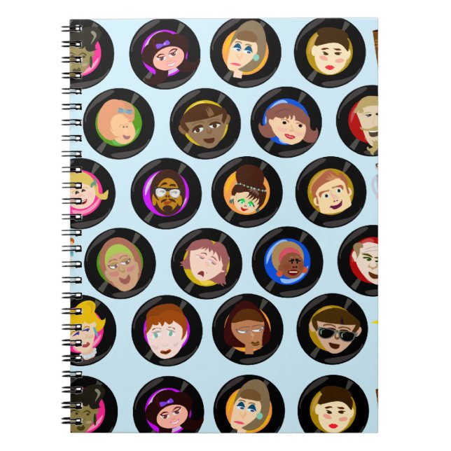 Oldies Cartoon Character Vinyl Records Pattern Notebook (Front)