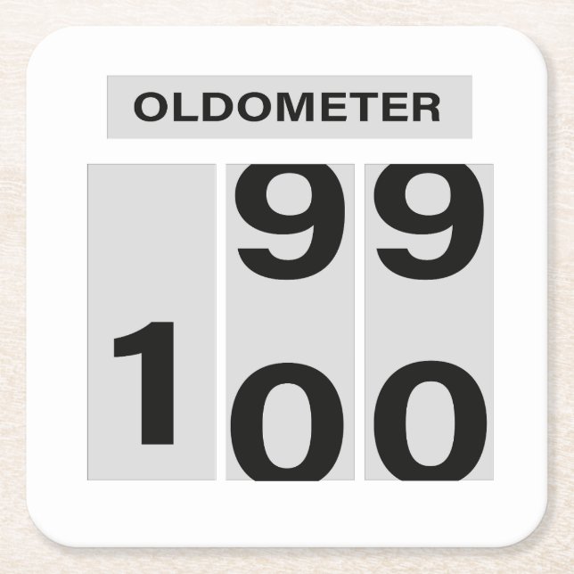 OLDOMETER 100th Birthday 99 to 100 Square Paper Coaster (Front)