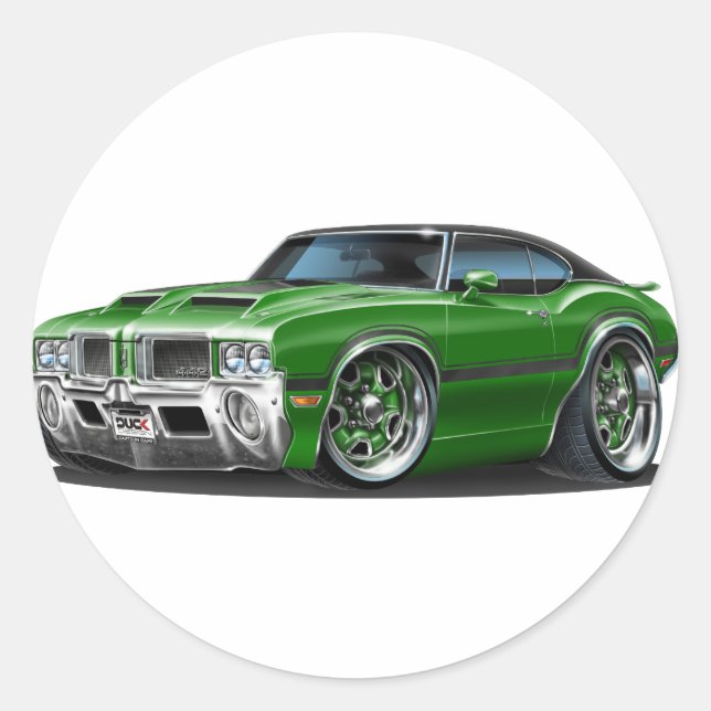 Olds Cutlass 442 Green Car Classic Round Sticker (Front)