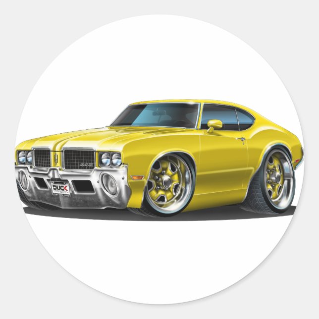 Olds Cutlass Yellow Car Classic Round Sticker (Front)